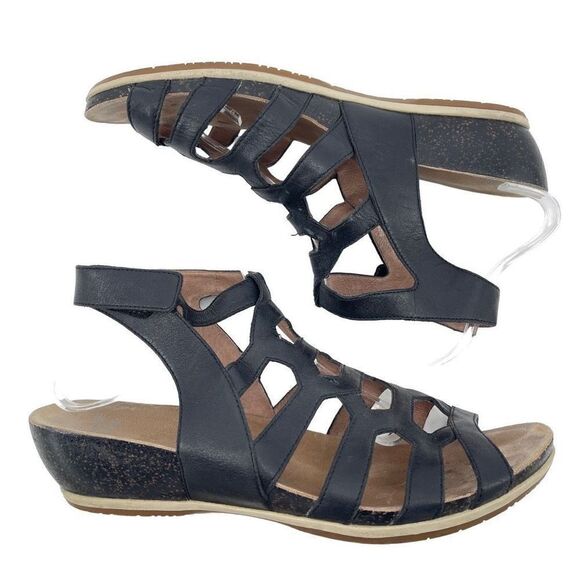 Dansko Womens Wedge Sandals Valentina Gladiator Leather Strappy Black Size 42 - Picture 1 of 13